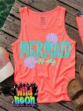 Mermaid Off Duty Neon Coral Comfort Colors Tank Top